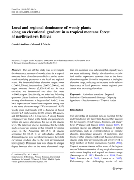 Local and Regional Dominance of Woody Plants Along an Elevational Gradient in a Tropical Montane Forest of Northwestern Bolivia