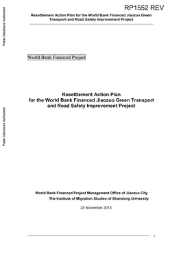 Resettlement Action Plan for the World Bank Financed Jiaozuo Green Transport and Road Safety Improvement Project —————————————————————————————