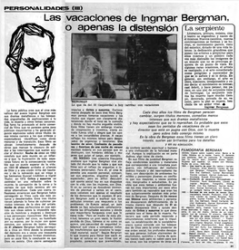 Las Vacaciones De Ingmar Bergman, O Apenas La Distensión Fla Serpiente Literatura, Pintura, Música, Cine Y Teatro Se Engendran Y Nacen De Sí Mismos