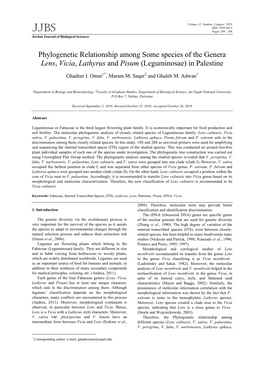 Phylogenetic Relationship Among Some Species of the Genera Lens, Vicia, Lathyrus and Pisum (Leguminosae) in Palestine