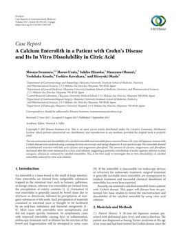 A Calcium Enterolith in a Patient with Crohn's Disease and Its in Vitro