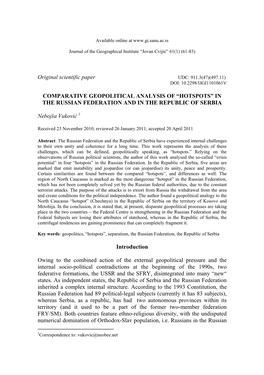 Comparative Geopolitical Analysis of “Hotspots” in the Russian Federation and in the Republic of Serbia