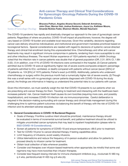 Anti-Cancer Therapy and Clinical Trial Considerations for Gynecologic Oncology Patients During the COVID-19 Pandemic Crisis