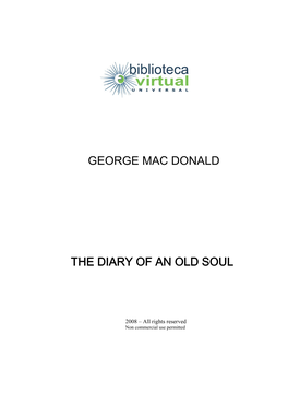 George Mac Donald the Diary of an Old Soul