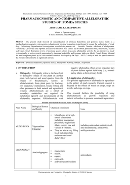 Pharmacognostic and Comparitive Allelopathic Studies of Ipomea Species