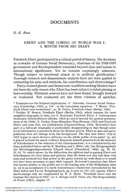 Ebert and the Coming of World War I: a Month from His Diary