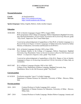 1 1 CURRICULUM VITAE ALI FARAJ Personal Information E-Mail