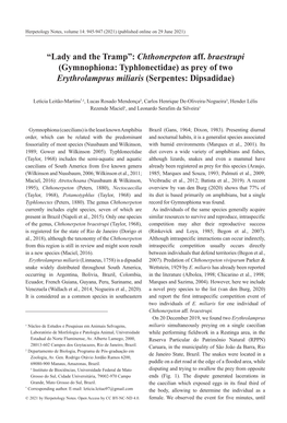 “Lady and the Tramp”: Chthonerpeton Aff. Braestrupi (Gymnophiona: Typhlonectidae) As Prey of Two Erythrolamprus Miliaris (Serpentes: Dipsadidae)