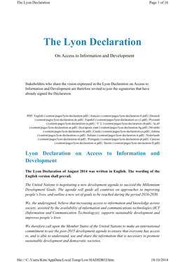 The Lyon Declaration Page 1 of 16