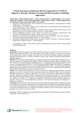 Virtual Screening on Indonesian Herbal Compounds As COVID-19 Supportive Therapy: Machine Learning and Pharmacophore Modelling Approaches