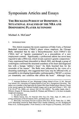 A Situational Analysis of the Nba and Diminishing Player Autonomy