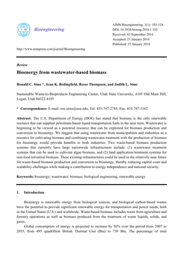 Bioenergy from Wastewater-Based Biomass