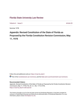 Appendix: Revised Constitution of the State of Florida As Proposed by the Florida Constitution Revision Commission, May 11, 1978