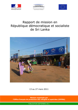 Rapport De Mission En République Démocratique Et Socialiste De Sri Lanka