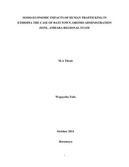 Sosio-Economic Impacts of Human Trafficking in Ethiopia the Case of Bati Town, Oromo Administration Zone, Amhara Regional State