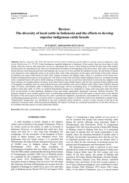 Review: the Diversity of Local Cattle in Indonesia and the Efforts to Develop Superior Indigenous Cattle Breeds