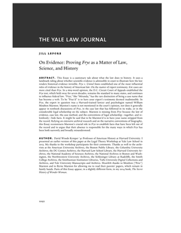 Proving Frye As a Matter of Law, Science, and History Abstract