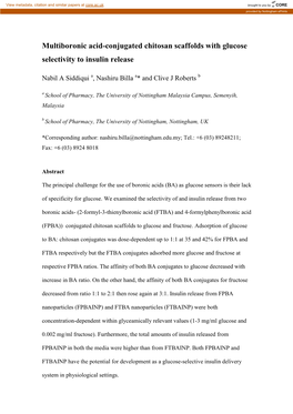 Multiboronic Acid-Conjugated Chitosan Scaffolds with Glucose Selectivity to Insulin Release