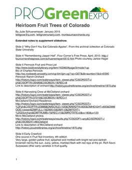 Extended Notes, Heirloom Fruit Trees of Colorado