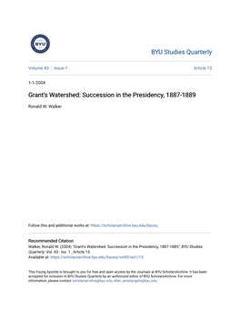 Grant's Watershed: Succession in the Presidency, 1887-1889