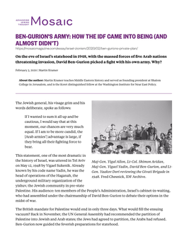 Ben-Gurion's Army: How the Idf Came Into Being (And Almost Didn't)