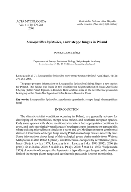 Leucopaxillus Lepistoides, a New Steppe Fungus in Poland