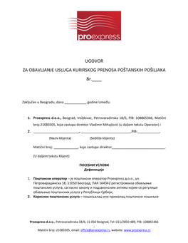 UGOVOR ZA OBAVLJANJE USLUGA KURIRSKOG PRENOSA POŠTANSKIH POŠILJAKA Br.____