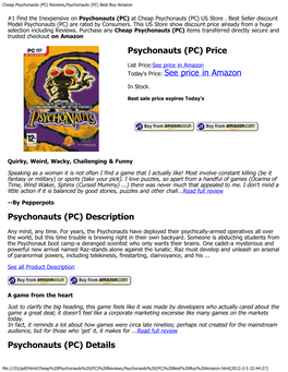 PC) Reviews,Psychonauts (PC) Best Buy Amazon