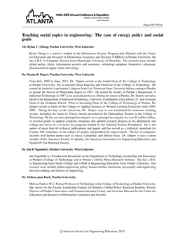 Teaching Social Topics in Engineering: the Case of Energy Policy and Social Goals