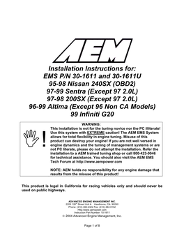 EMS P/N 30-1611 and 30-1611U 95-98 Nissan 240SX