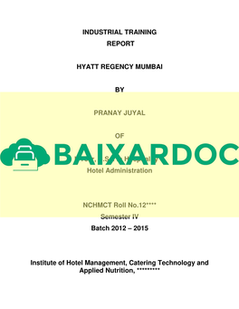 Internship Industrial Training Report Hyatt Regency