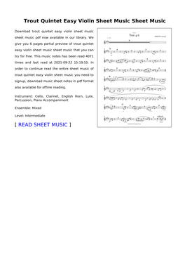 Sheet Music of Trout Quintet Easy Violin Sheet Music You Need to Signup, Download Music Sheet Notes in Pdf Format Also Available for Offline Reading