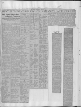 MANY PROMINENT PERSONS on LUSITANIA's PASSENGER LIST William B