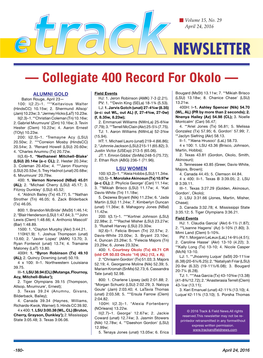 — Collegiate 400 Record for Okolo —
