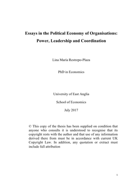 Essays in the Political Economy of Organisations: Power, Leadership and Coordination