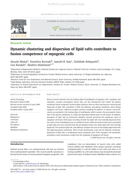 Dynamic Clustering and Dispersion of Lipid Rafts Contribute to Fusion Competence of Myogenic Cells