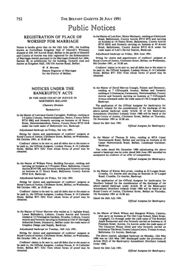 752 the Belfast Gazette 26 July 1991 Registration Of