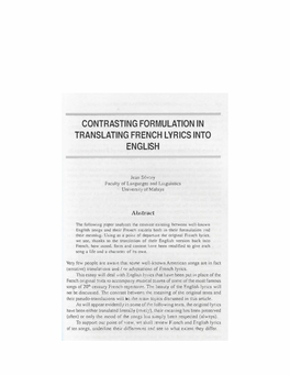 Contrasting Formulation in Translating French Lyrics Into English