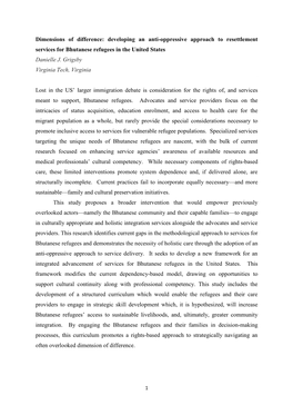 Dimensions of Difference: Developing an Anti-Oppressive Approach to Resettlement Services for Bhutanese Refugees in the United States Danielle J