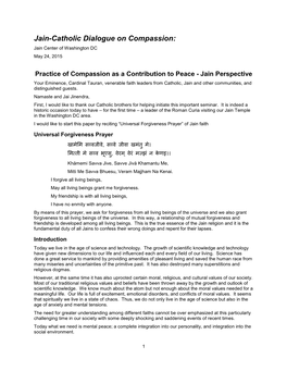 Jain-Catholic Dialogue on Compassion: Jain Center of Washington DC May 24, 2015