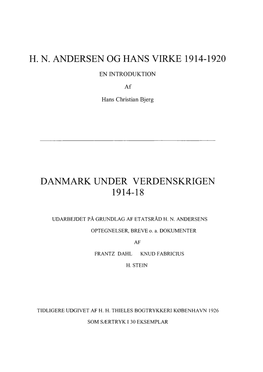 Hn Andersen Og Hans Virke 1914-1920