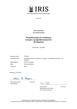 Rapport IRIS 2015-90 Perspektivanalyse Transport Sør