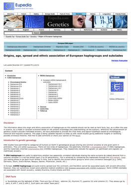 Geographic Spread and Ethnic Origins of European Haplogroups