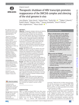 Therapeutic Shutdown of HBV Transcripts Promotes Reappearance