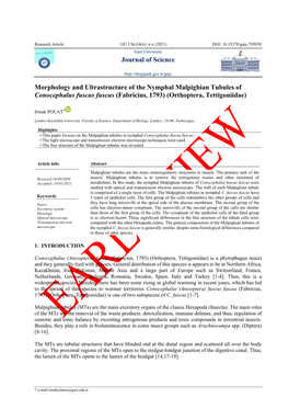 Journal of Science Morphology and Ultrastructure of The