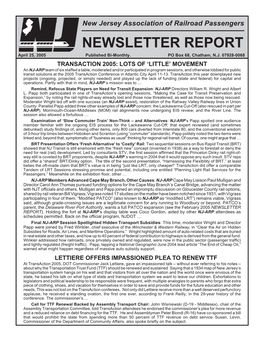 NEWSLETTER REPORT April 25, 2005 Published Bi-Monthly