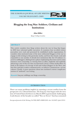 Blogging the Iraq War: Soldiers, Civilians and Institutions