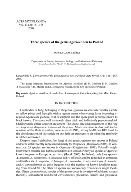 Three Species of the Genus Agaricus New to Poland