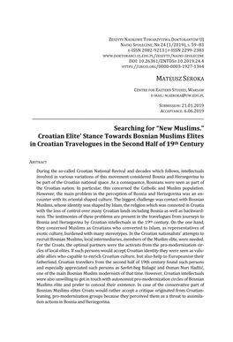 New Muslims.” Croatian Elite’ Stance Towards Bosnian Muslims Elites in Croatian Travelogues in the Second Half of 19Th Century