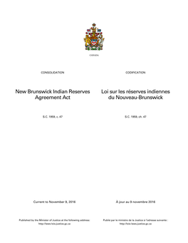 New Brunswick Indian Reserves Agreement Act Loi Sur Les Réserves